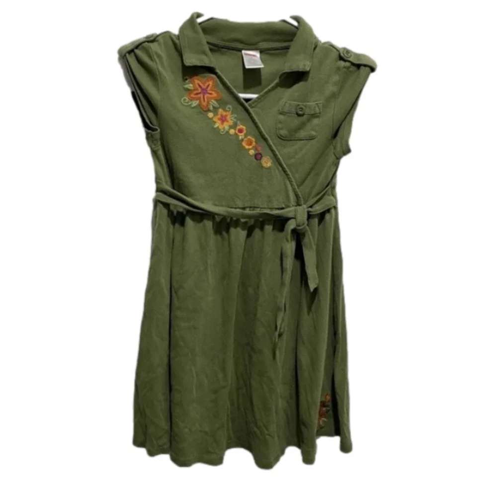 GYMBOREE SAVANNA SUNSET Olive Wrap Orange Floral Safari Dress Size 7 🌟